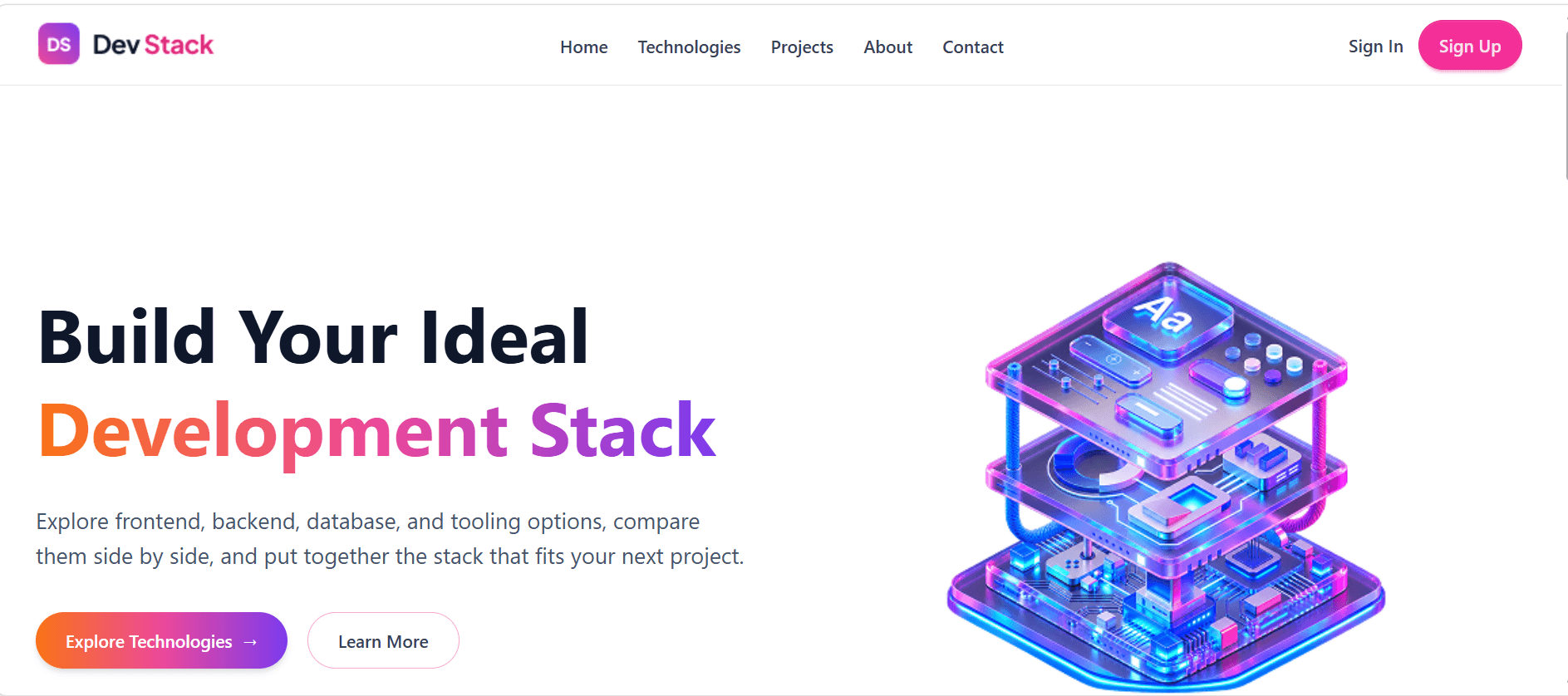 Dev Stack Builder full interface preview